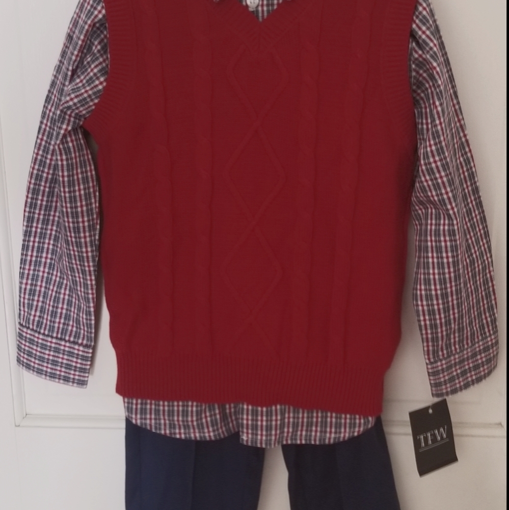 TFW Youth Boys Size 6 Sweater Vest, Plaid Shirt &